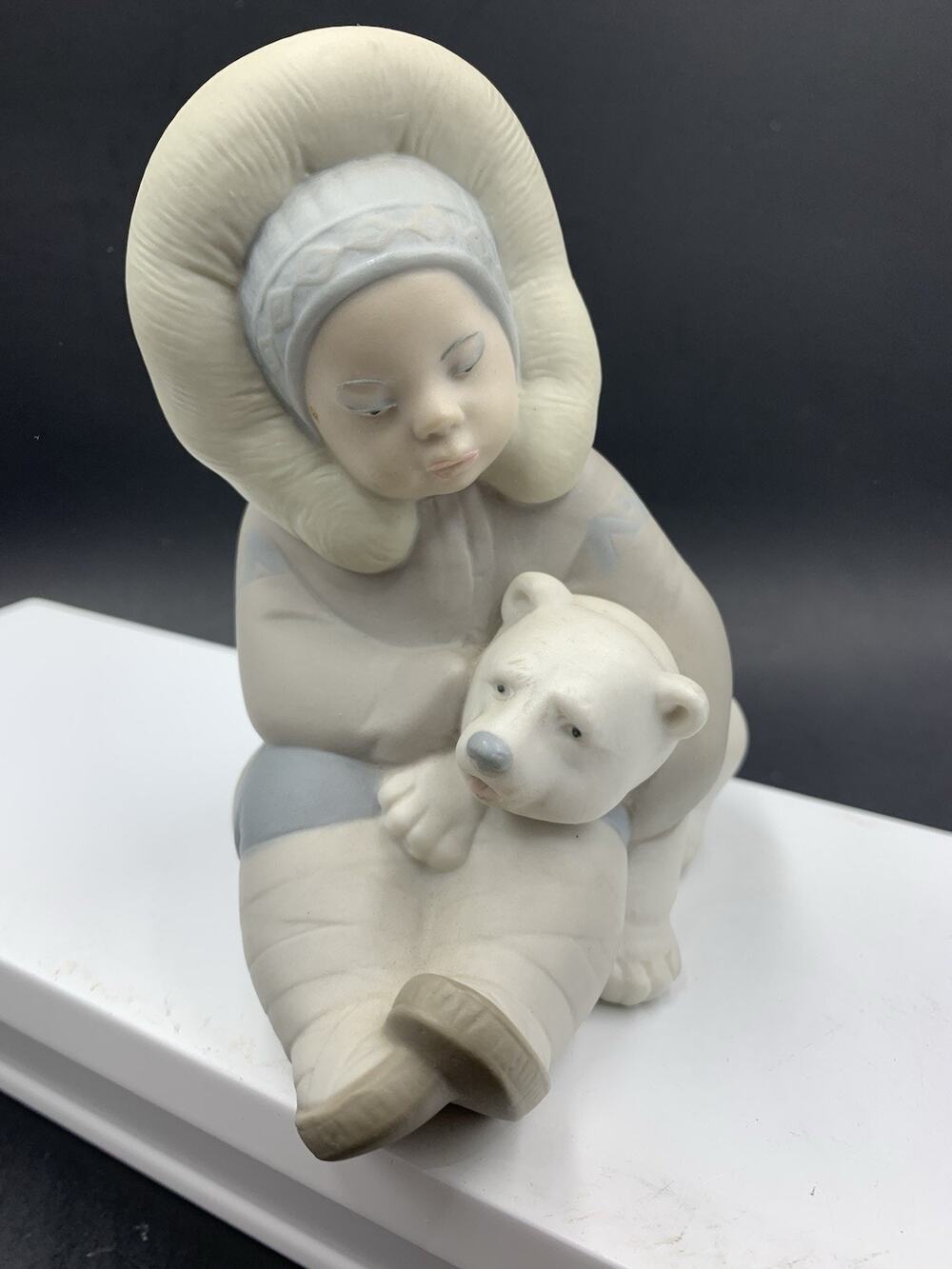 Lladro Inuit Boy with Polar Bear Cub Figurine • Matte Finish Porcelain